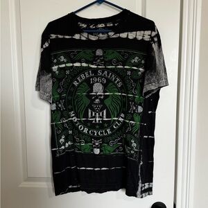Rebel Saints Motorcycle Club Graphic Tee | Black Tie-Dye | Skull & Wings
